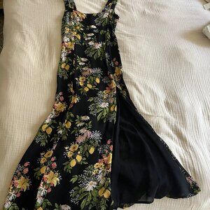 Reformation Navy and Yellow Floral Midi Dress